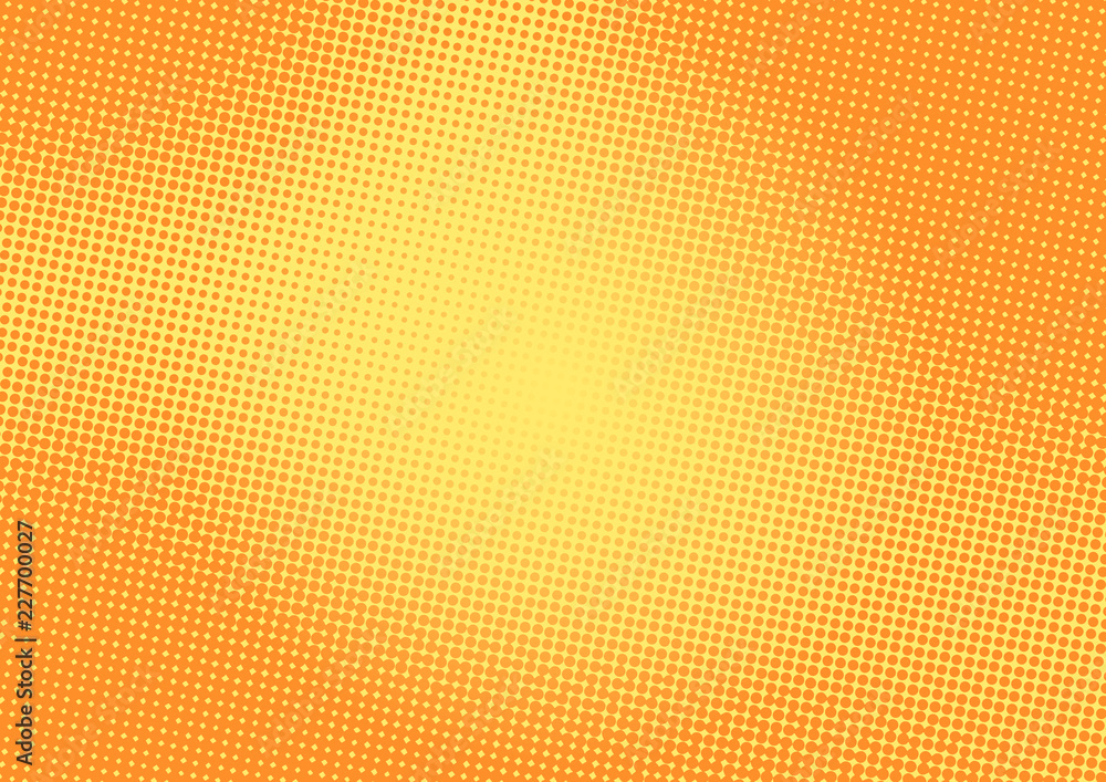 Plakat Jaskrawego koloru żółtego i pomarańczowego wystrzału sztuki retro tło z halftone w komiczka stylu, wektorowa ilustracja eps10