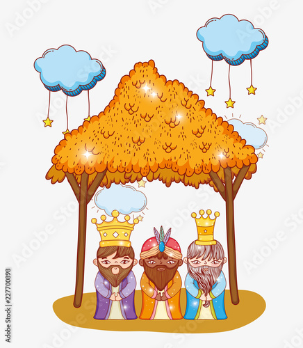 magicians three kings wearing crown and manger