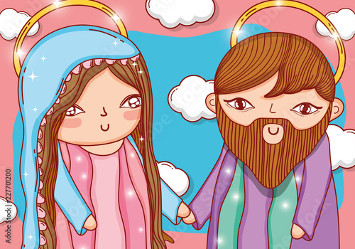 joseph and mary together with nice clouds