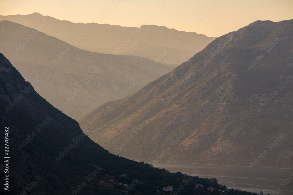 Golden Glow Mountains Horizontal, Kotor, Montenegro - Studio Fenkoli photography by Tiina Söderholm