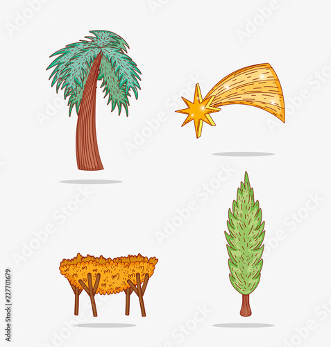 set palm tree wth star and cradle to epiphany celebration