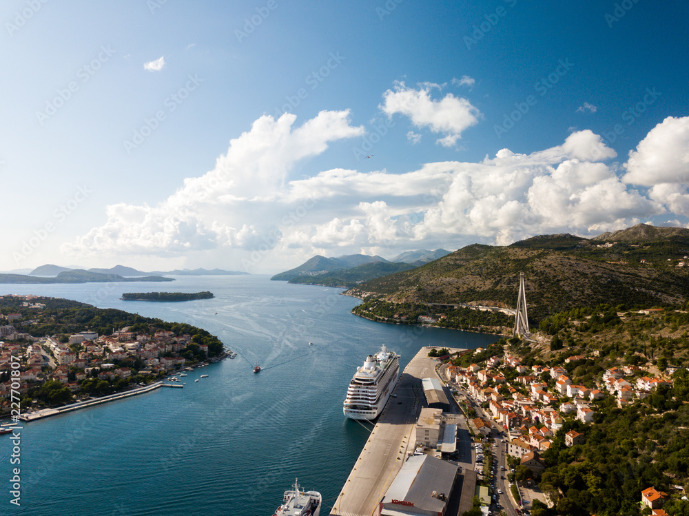 Bridge and Cruise Ship Aerial, Dubrovnik, Croatia - Studio Fenkoli photography by Tiina Söderholm