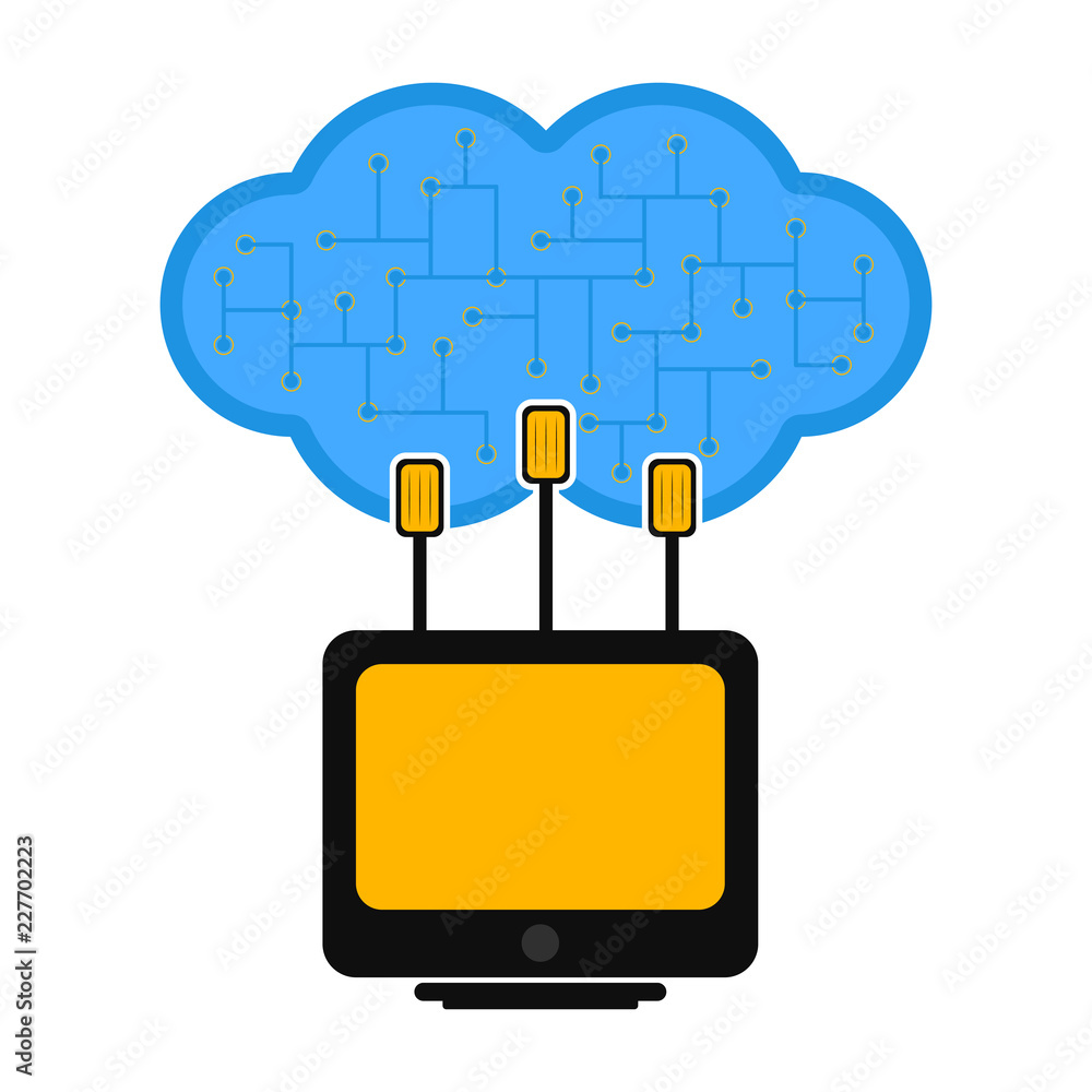 Computer connected to a cloud. Cloud computing concept. Vector illustration design Computer connected to a cloud. Cloud computing concept. Vector illustration design