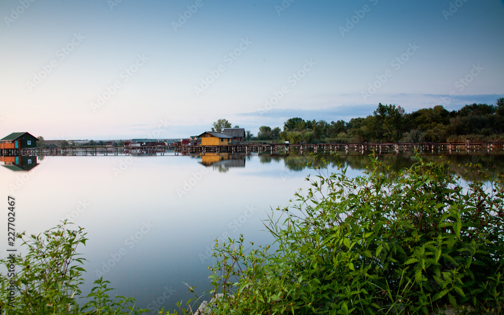 floating village on lake Bokod, Hungary