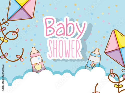 baby shower with fedding bottle and kite decoration
