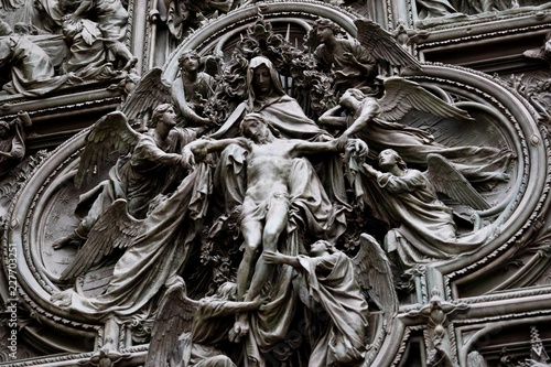 Εκτύπωση καμβά Ascension to the heaven of Jesus Christ at the door of Milan Cathedral, Italy