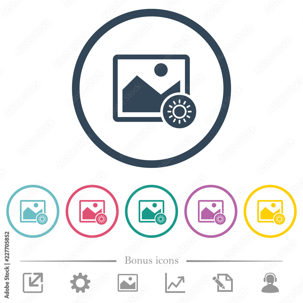 Adjust image brightness flat color icons in round outlines Adjust image brightness flat color icons in round outlines