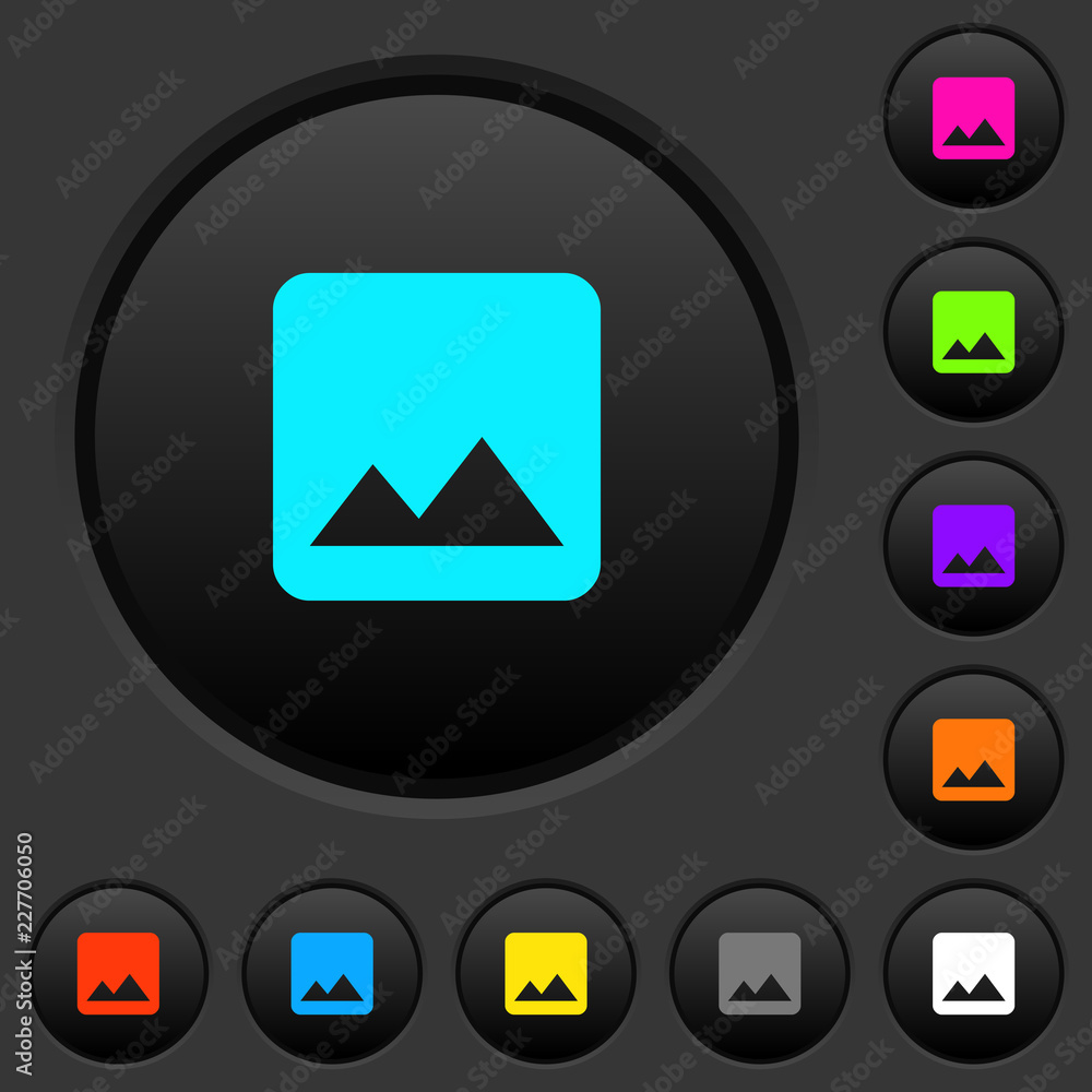 Single image dark push buttons with color icons Single image dark push buttons with color icons