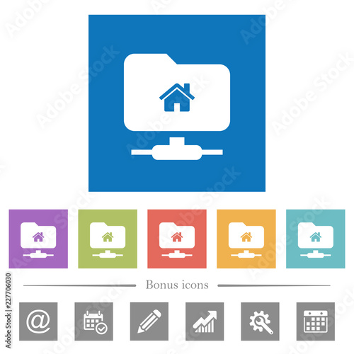 FTP home directory flat white icons in square backgrounds