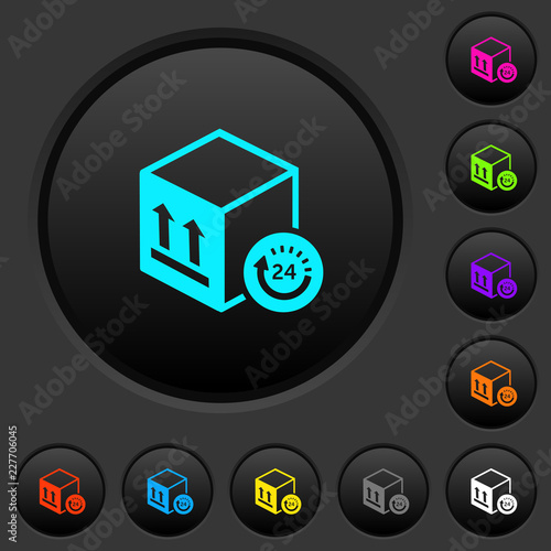 One day package delivery dark push buttons with color icons photo