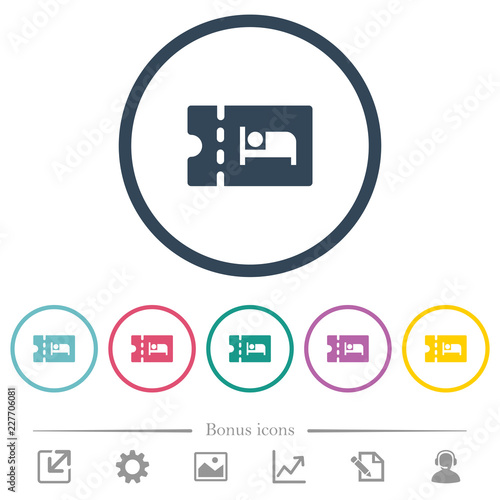 Accommodation discount coupon flat color icons in round outlines