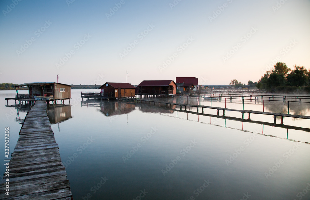 floating village on lake Bokod, Hungary