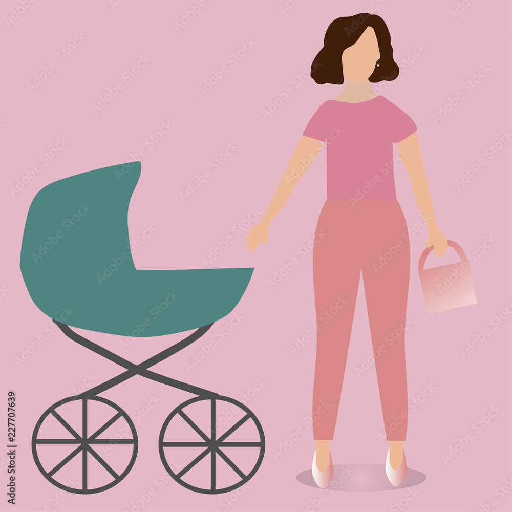 Maternity leave. Young mother with a stroller. Maternity leave. Young mother with a stroller.