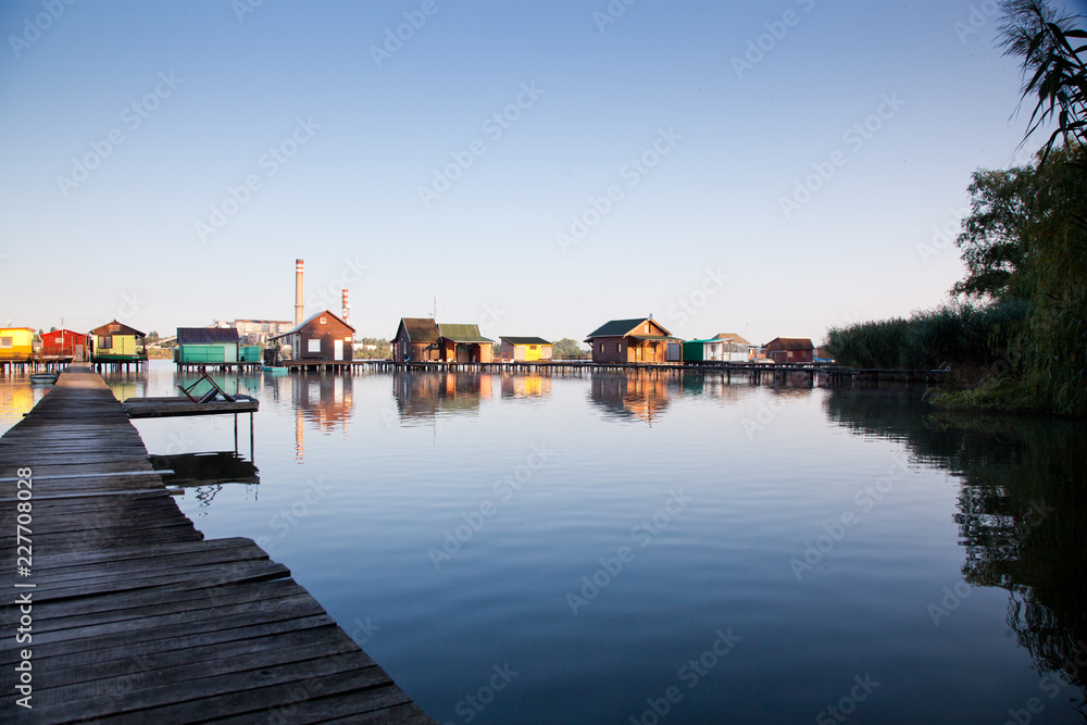 floating village on lake Bokod, Hungary