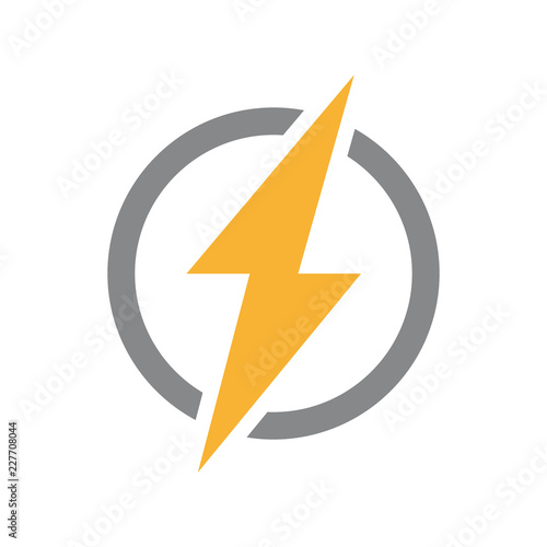 Vector lightning bolt with circle logo. Unique thunder and flash digital symbol or icon