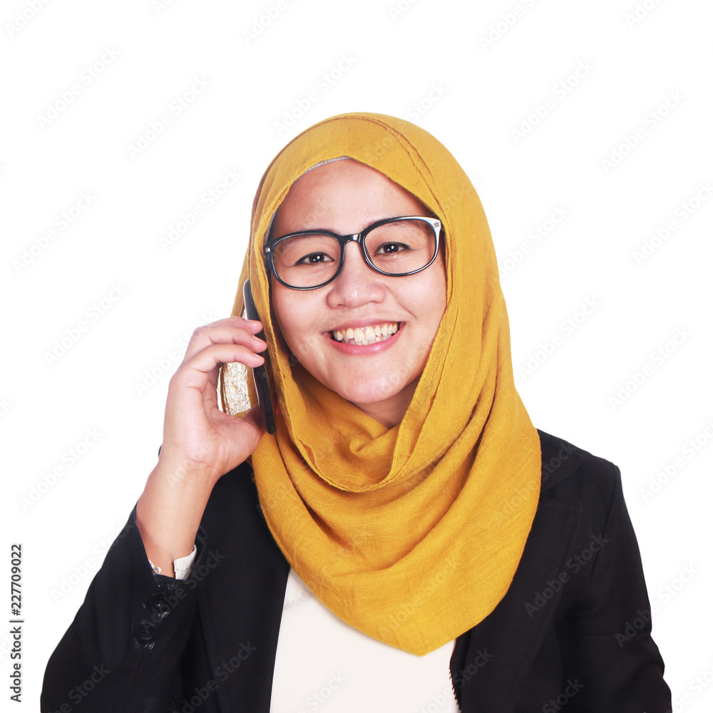 Young Businesswoman Calling Using Phone, Smiling Expression Young Businesswoman Calling Using Phone, Smiling Expression