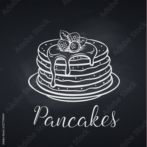 Hand drawn pancakes on chalkboard