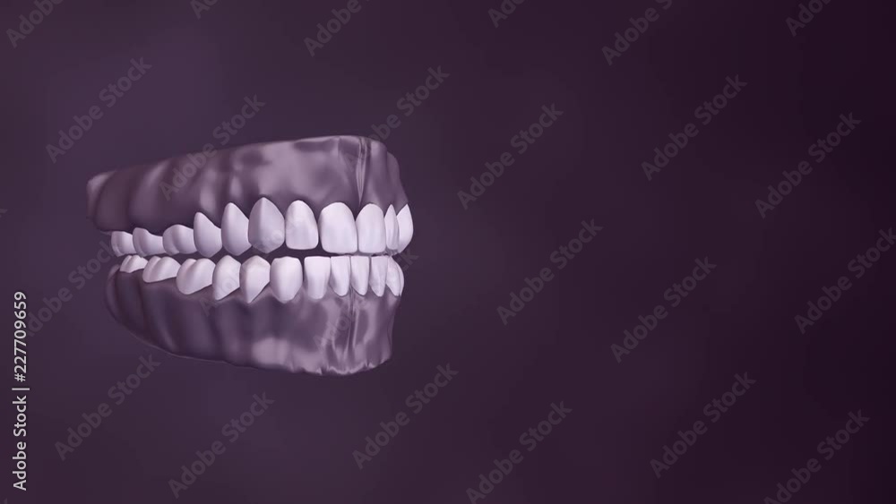 Medical background with animation of rotation and opening human jaw with teeth and dental implants. Animation of seamless loop. Medical background with animation of rotation and opening human jaw with teeth and dental implants. Animation of seamless loop.