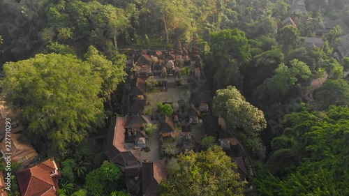 Aerial shot of the Pura Gunung Lebah temple in Ubud on the Bali island photo