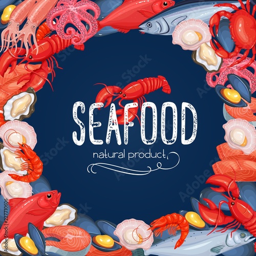 Seafood banner, fish and shellfish