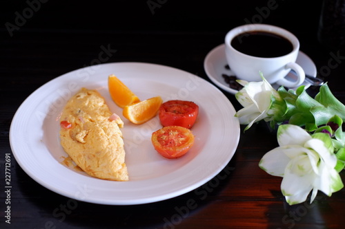 omelette egg and hot coffee in the morning