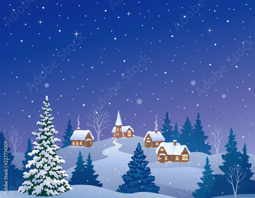 Christmas eve country, cartoon landscape