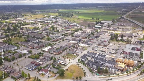 Aerial Drone Wide Angle View of Cloverdale, Surrey, BC, Canada. The Entire Downtown Area Can be Seen From Above photo