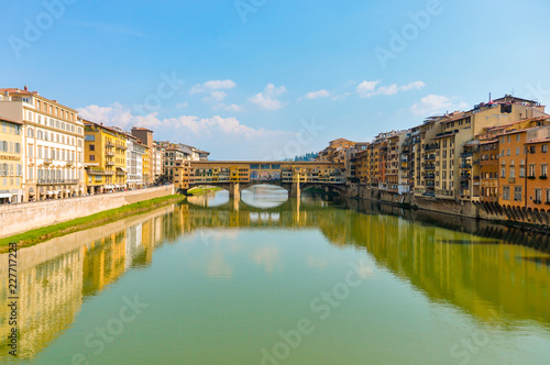 Panoramic photo of the most famous bridge in Florence  Italy. Ponte Vecchio in Florence.