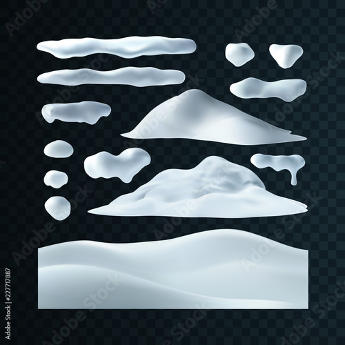 Vector set of snow caps, snowball and snowdrift