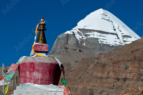 Mt. Kailash the sacred mountain with a monastery in the foreground photo