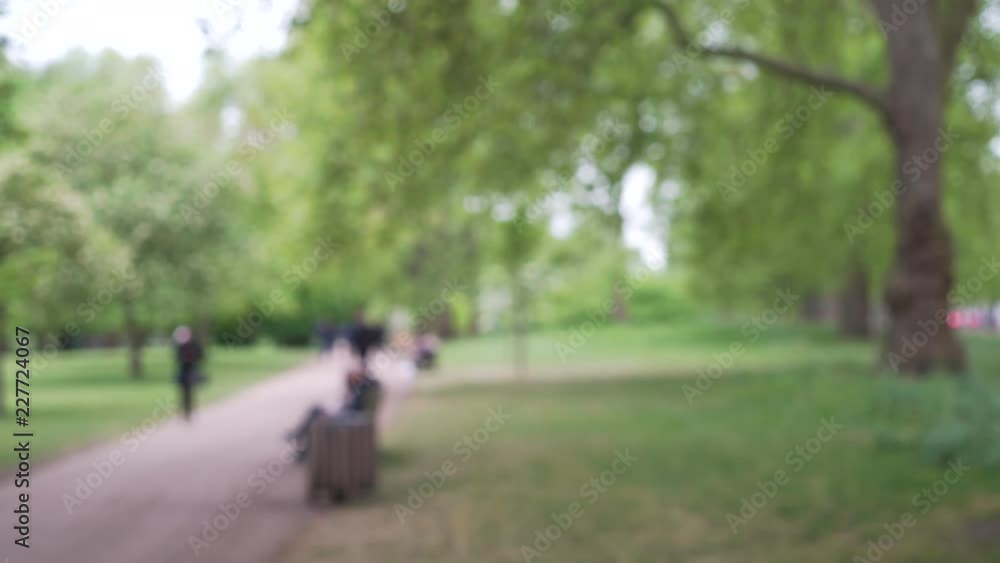 Defocused shot of people walking through St. James park in London in springtime Defocused shot of people walking through St. James park in London in springtime
