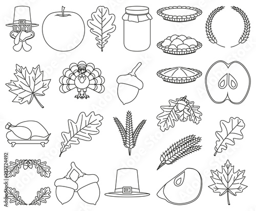 23 line art black and white thanksgiving elements
