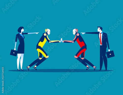 Proxy war. Competition robot technology. Concept business technology vector illustration, Flat business style, Cartoon character design.