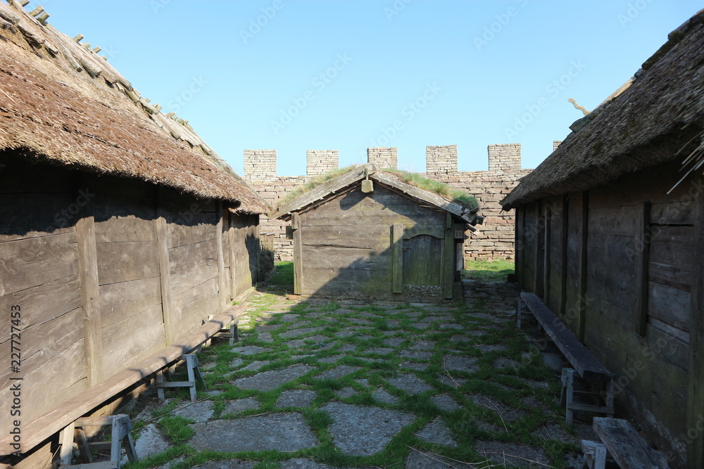 Medieval houses in viking ring castle Eketorp, Oland, Sweden