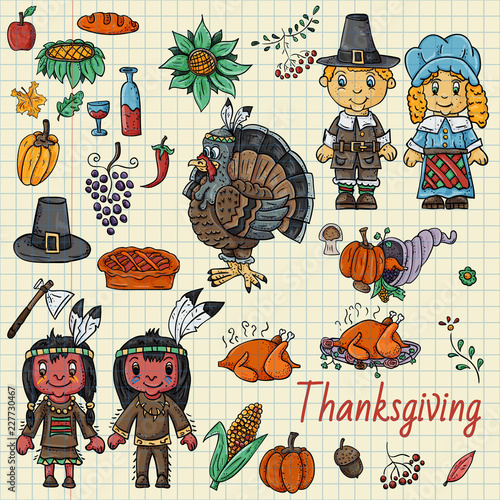 illustration_8_in childrens drawing style thanksgiving day, Doodle for design and decoration national event