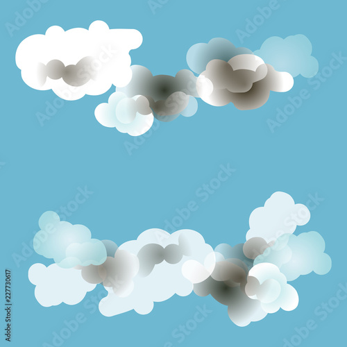 Blue sky background with various cartoon clouds