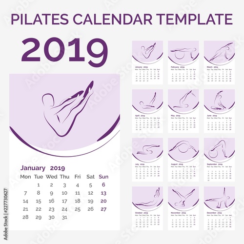 Calendar 2019 with pilates poses vector illustration