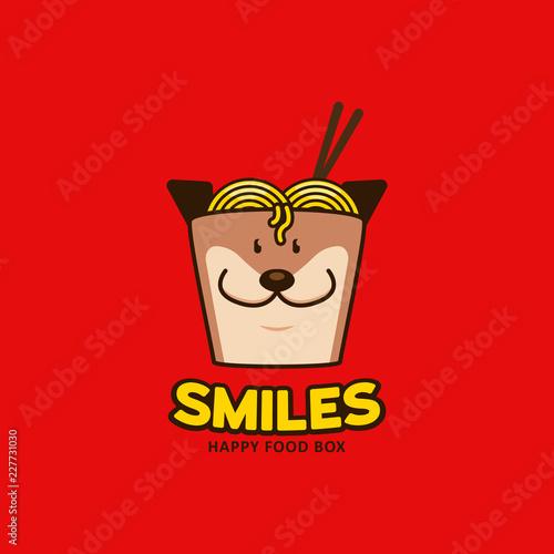 Happy meal food box with otter beaver or bear face logo icon illustration