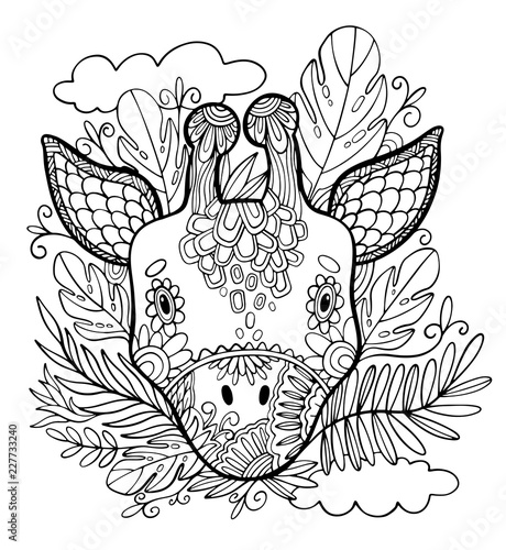 Wallpaper Mural Coloring Pages. Coloring Book for adults. Beautiful template with artwork.Animal giraffe and tropical plants. School education. Torontodigital.ca