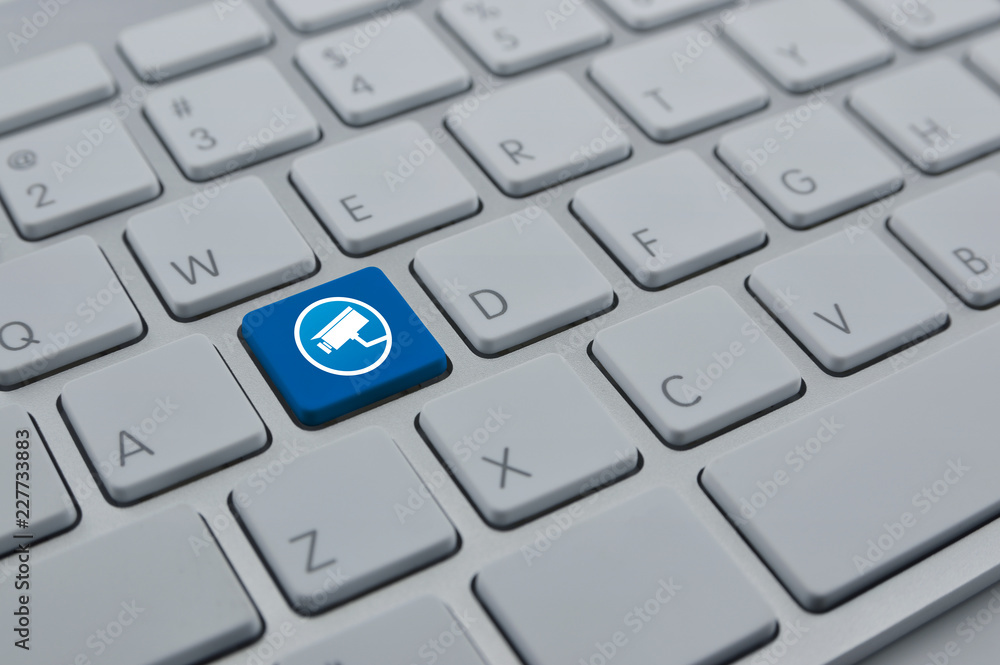 cctv camera flat icon on modern computer keyboard button, Business security online concept cctv camera flat icon on modern computer keyboard button, Business security online concept