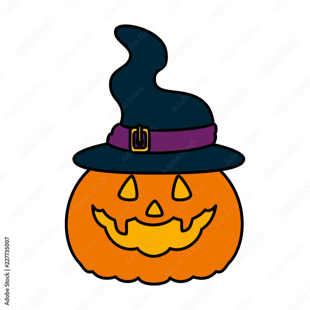 happy halloween pumpkin with witch hat