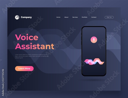 Vector illustration personal assistant and voice recognition on mobile app. For website and mobile website development. Background design.