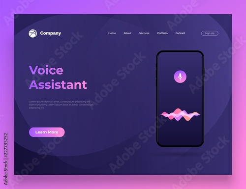 Vector illustration personal assistant and voice recognition on mobile app. For website and mobile website development. Background design.