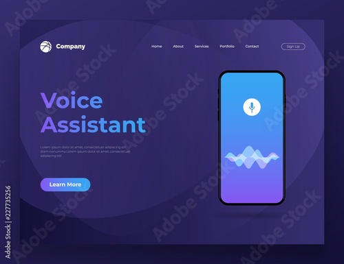 Vector illustration personal assistant and voice recognition on mobile app. For website and mobile website development. Background design.