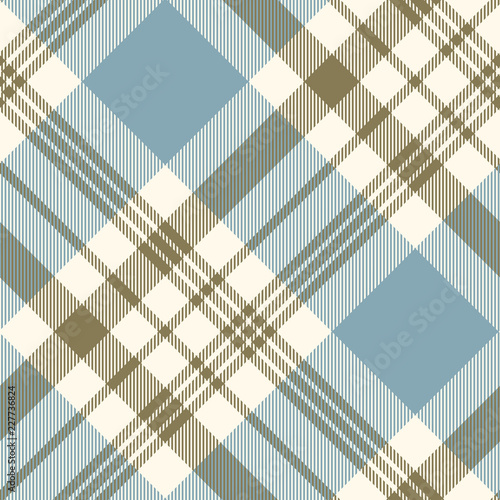 Plaid pattern in faded blue, khaki green and cream