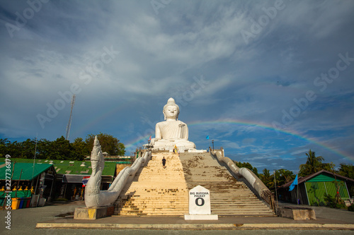 amazing rainbow cover Phuket big Buddha..Phuket Big Buddha is one of the island most important and revered landmarks on the island..time lapse rainbow above Phuket big Buddha