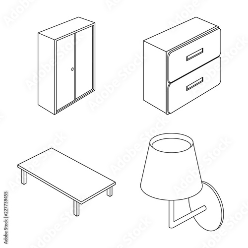 Vector illustration of bedroom and room symbol. Collection of bedroom and furniture stock symbol for web.