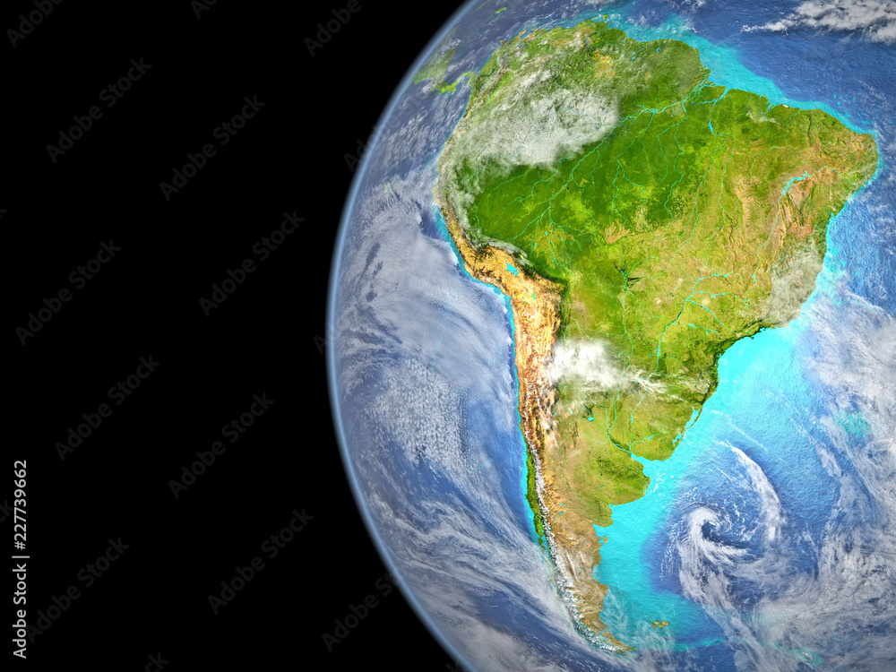 South America on extremely high detailed beautifully textured 3D model of Earth.