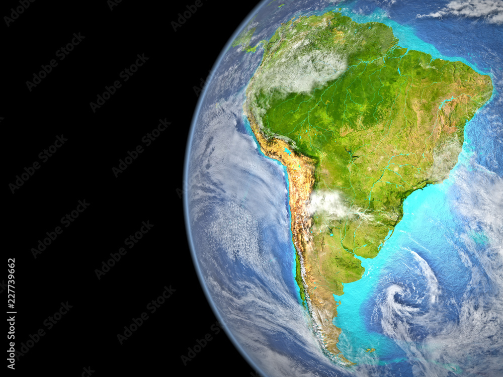 Fototapeta premium South America on extremely high detailed beautifully textured 3D model of Earth.