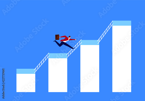 Businessman runs up the ladder